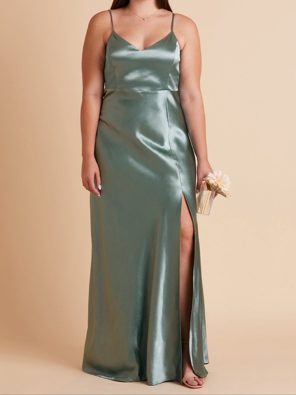 NWT Birdy Grey Jay Strappy Tank Satin Dress Curve Sea Glass Size 1X Bridesmaid